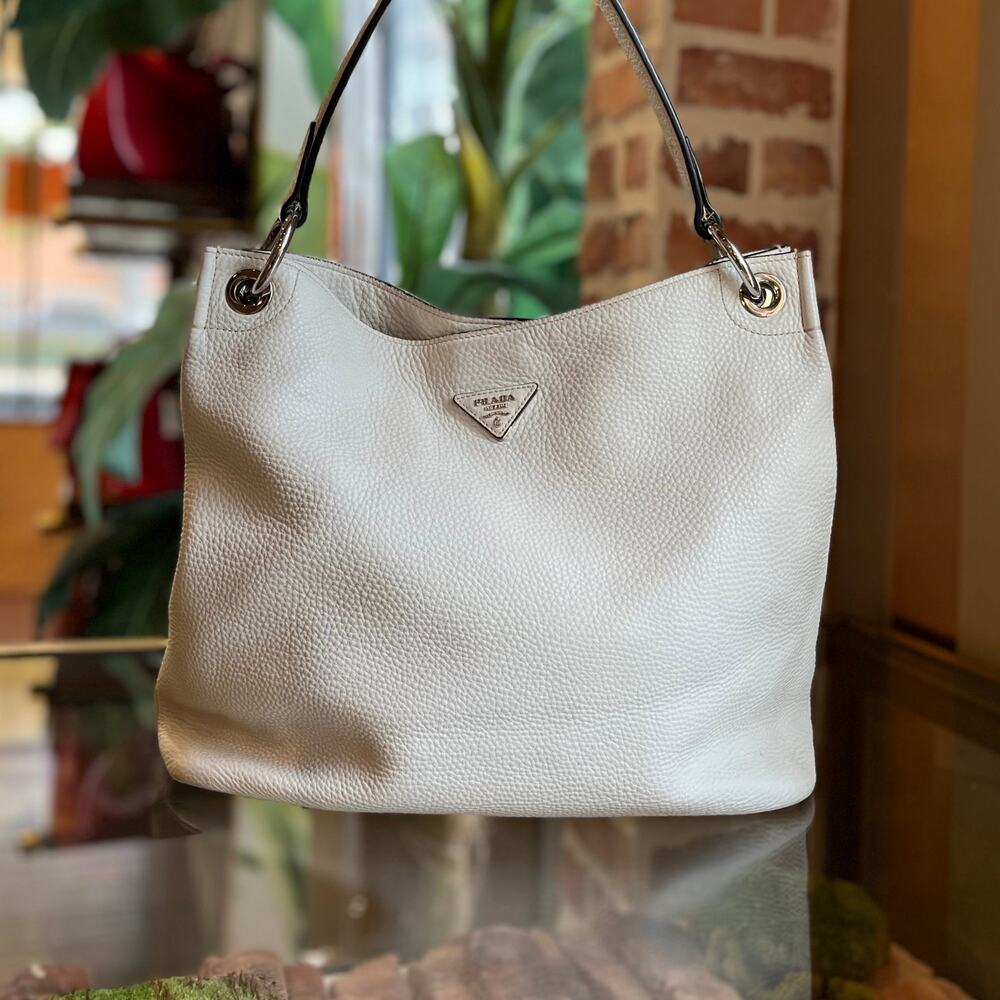 PRADA White Daino Leather Hobo Bag
